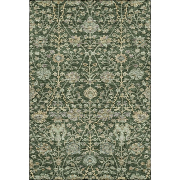 Addison Rugs Mayfield Premium Machine Washable Transitional Floral Green Rectangle Rug, 3' x 5'