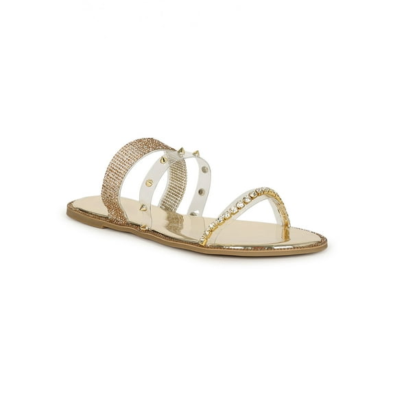 Pazzle Clear Strap Rhinestone Studded Flat Sandal 20050