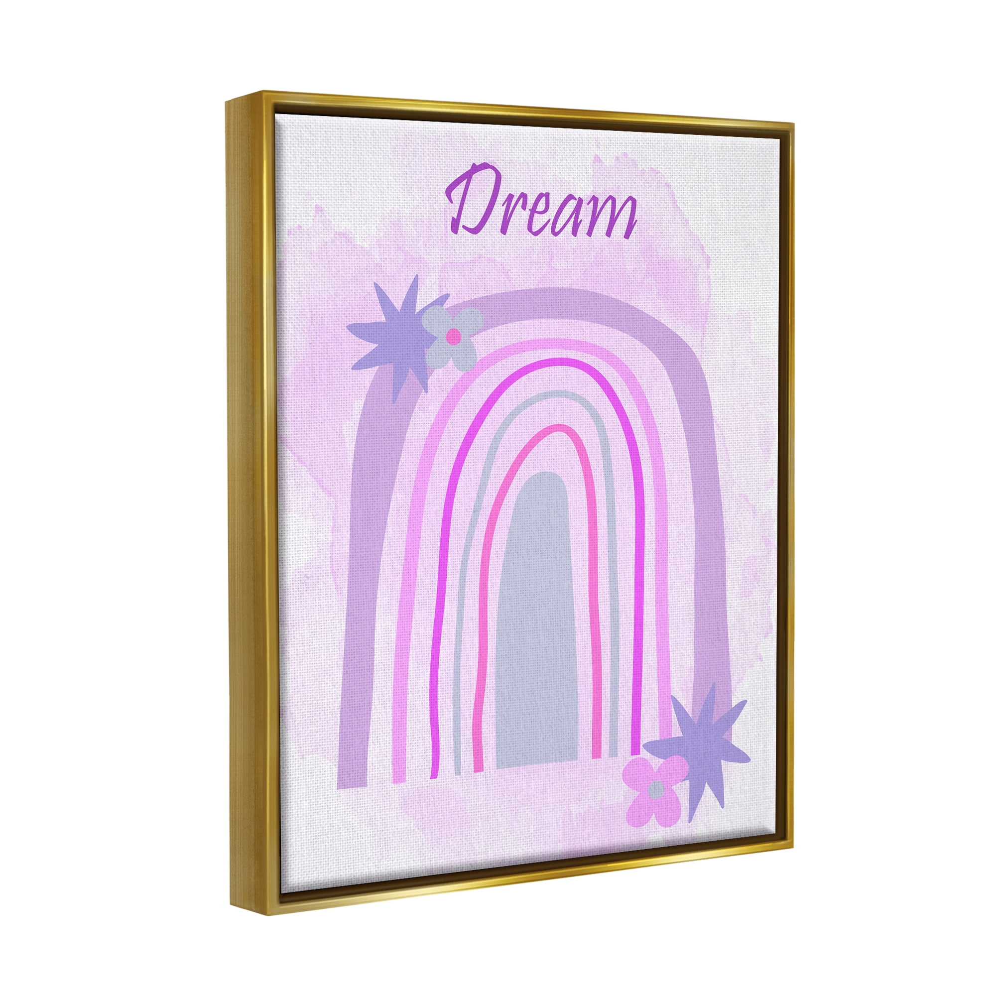 Stupell Industries Dream Purple Floral Rainbow Arch Inspirational Painting Gold Floater Framed Art Print Wall Art