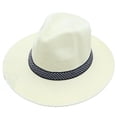 thumbnail image 4 of XINPING Men Women Woven Band Straw Panama Hat, Wide Brim UV Protection Beach Vacation Hat with Patterned Band, Breathable for Casual Summer Wear, 4 of 4