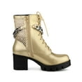thumbnail image 3 of BLISSFUL STEP Women's Platform Chain Block Heel Combat Ankle Boots Gold 8.5, 3 of 8