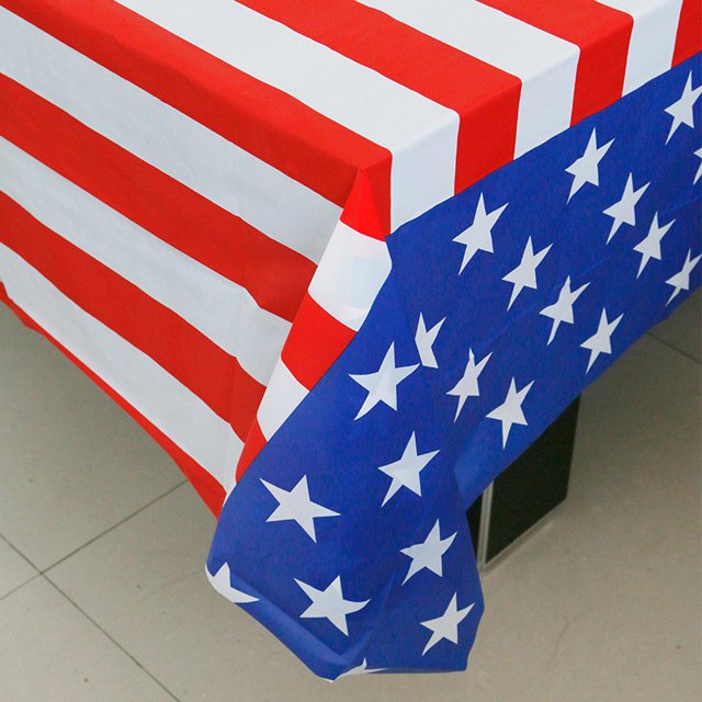 Manteles, Juego de 2 manteles de plástico con bandera estadounidense (54" x 107") para suministros de fiesta patriótica, decoraciones independientes, Día de los Caídos, Día de los Veteranos, Día