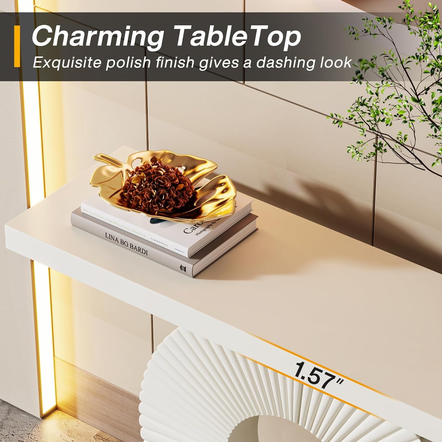 Tribesigns 40" Modern Console Table with Geometric Base, Wood Entryway Table for Living Room, White