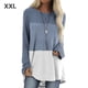 thumbnail image 1 of Camiseta de mujer de manga larga, cuello redondo, color en contraste, top de algodón, azul vaquero, XXL Sweethay AP000711-17, 1 of 7