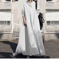 thumbnail image 2 of Autumn and winter new long sleeve big swing solid color cotton linen vintage casual loose dress women, 2 of 3