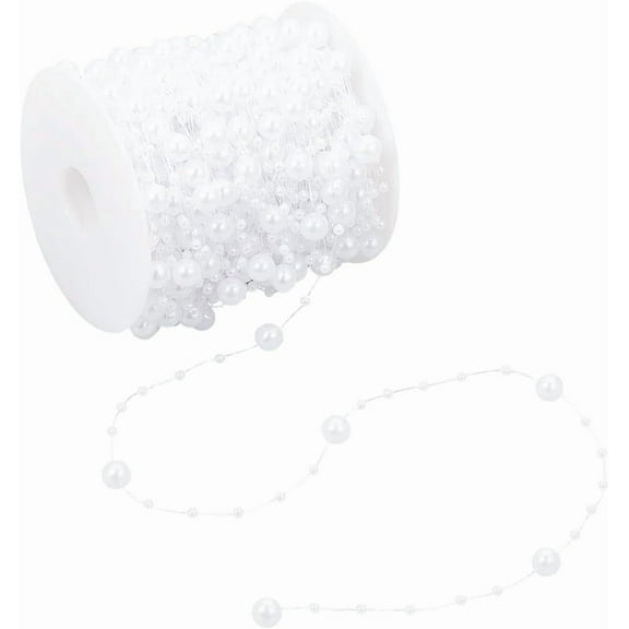 30M Wedding Pearl Garland White Pearl Strands Party Plastic Small Artificial Pearl Round String Bead Chains Centerpieces Tree Strand Decoration Bead for DIY Making