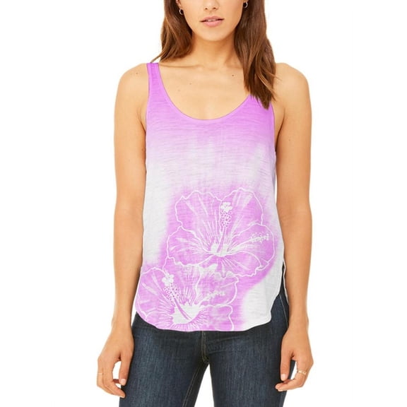 Ombre Maui Pink Hibiscus Flowers Juniors Flowy Side Slit Tank Top Multi X-LG