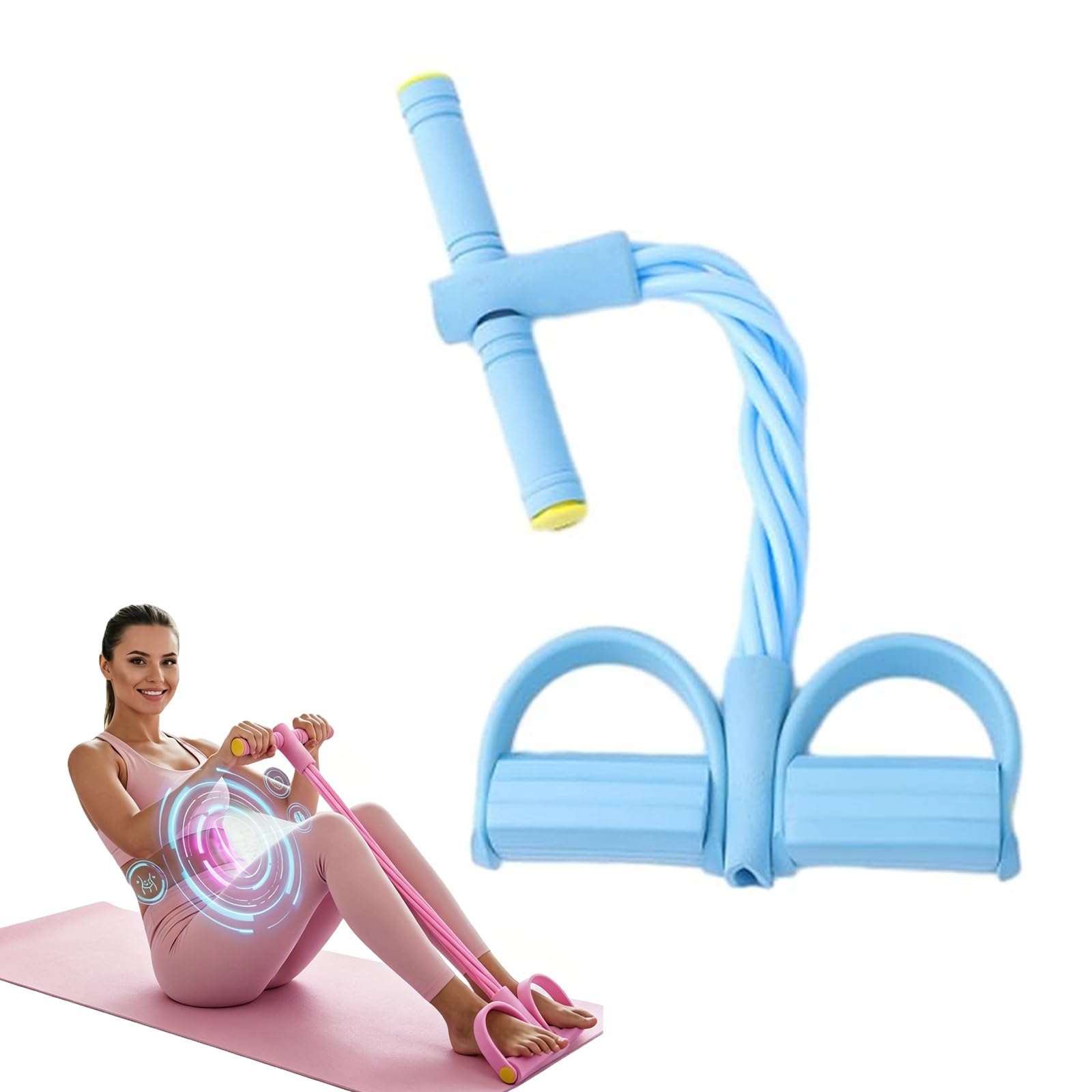 6-Strand Heavy Duty Abdominal Crunch Fitness Equipment, Multifunction Foot Pedal Resistance Bands with Handle, Tension Rope for Home Workout, Stretching, Waist, Arm, Leg