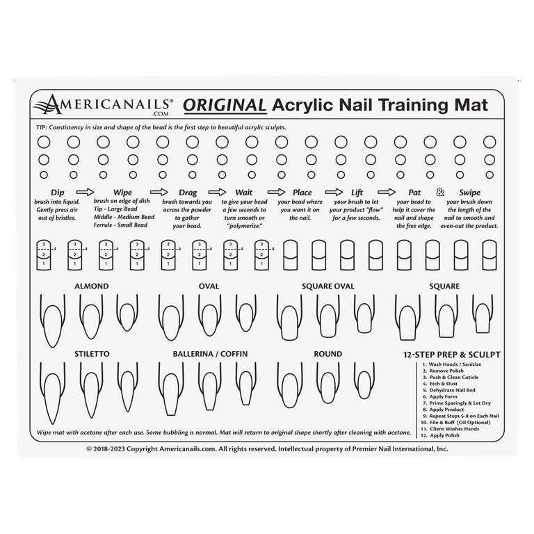 Americanails Acrylic Nail Training Mat - Silicone Trainer Sheet for Application Practice Flexible Roll Up Pad Template for Acrylic Fingernails