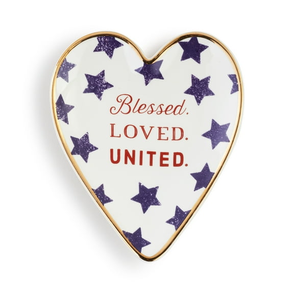 Demdaco United Blue Stars 4 x 3.5 Ceramic Stoneware Art Heart Trinket Dish