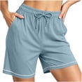 thumbnail image 6 of Feancey Sleep Shorts for Women with Pockets Soft Straight Leg Pajama Shorts Drawstring Elastic Waist Pj Shorts Comfy Lounge Bottoms Light Blue L, 6 of 8