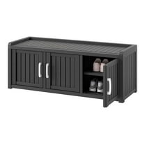 Outdoor Shoe Storage Cabinet Waterproof UV-Resistant, Entryway Storage Bench Indoor Outdoor with 3 Barn Doors, Adjustable Shelves for Entryway, Bedroom, Hallway,Living Room(Black)