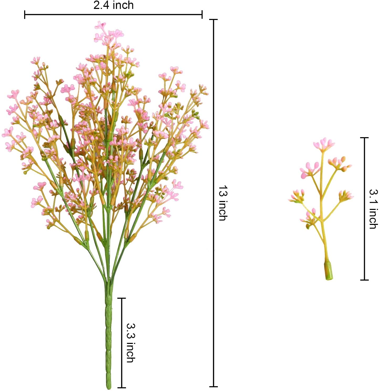 MAMOWEAR Artificial Baby breath Flowers for Outdoor Spring Fall Fake Flowers Bulk Faux Flower Bouquets for Harvest Festival Home Window Box Décor(12pcs, Pink)