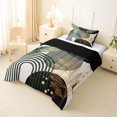 thumbnail image 2 of Castle Fairy Boho Tropical Leaf Twin Comforter Sets 3-Piece for Kids, Geometric Print Bedding Set for Bedroom, Green Black,Black Reversible, 2 of 6