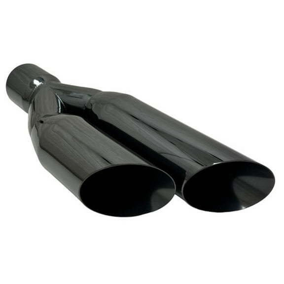 Exhaust Tip 3.00" Inlet 3.50" Dual Outlet 18.00" Long WDSW350018-300-BC-SS 304 Stainless Black Chrome Plated Single Wall Sideways Slant Wesdon Exhaust Tip