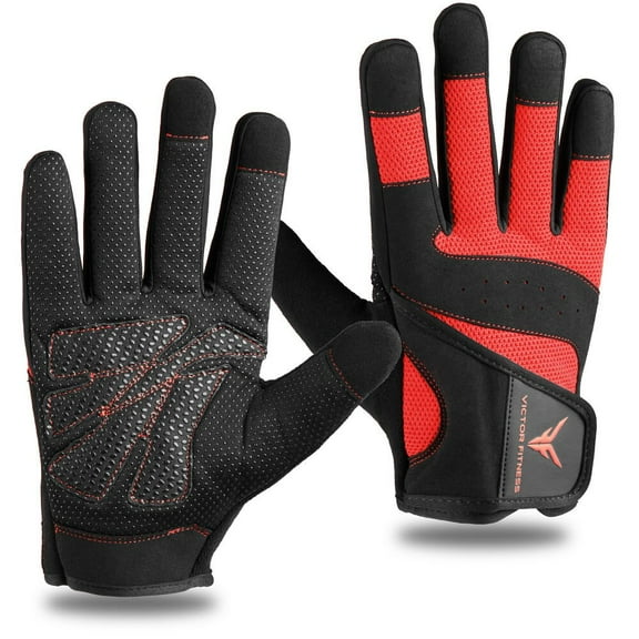 Victor Fitness VG04BRL Black/Red Size Large - Full Finger Men's Gloves