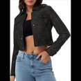 thumbnail image 2 of Chaqueta Corta de Piel Sintética para Mujer, Cuello Vuelto, Bolsillo con Solapa y Broches, Estilo Retro. Negro L, 2 of 10