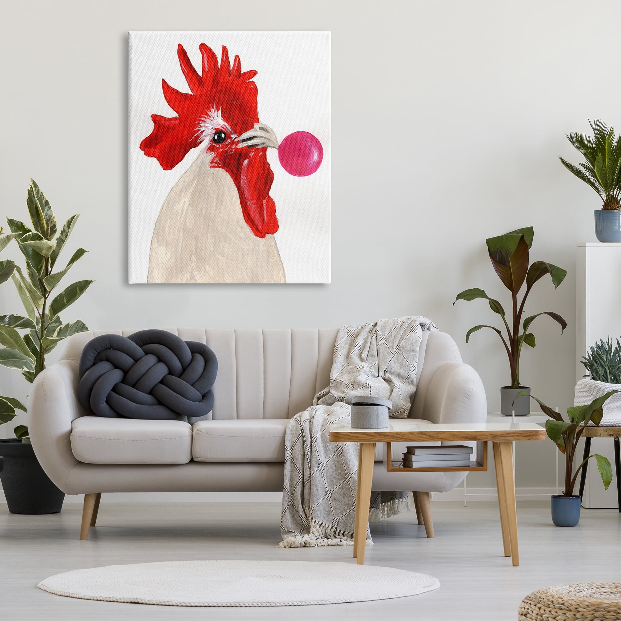 Stupell Industries Rooster Blowing Bubblegum Animals & Insects Painting Gallery Wrapped Canvas Print Wall Art, 36 x 48