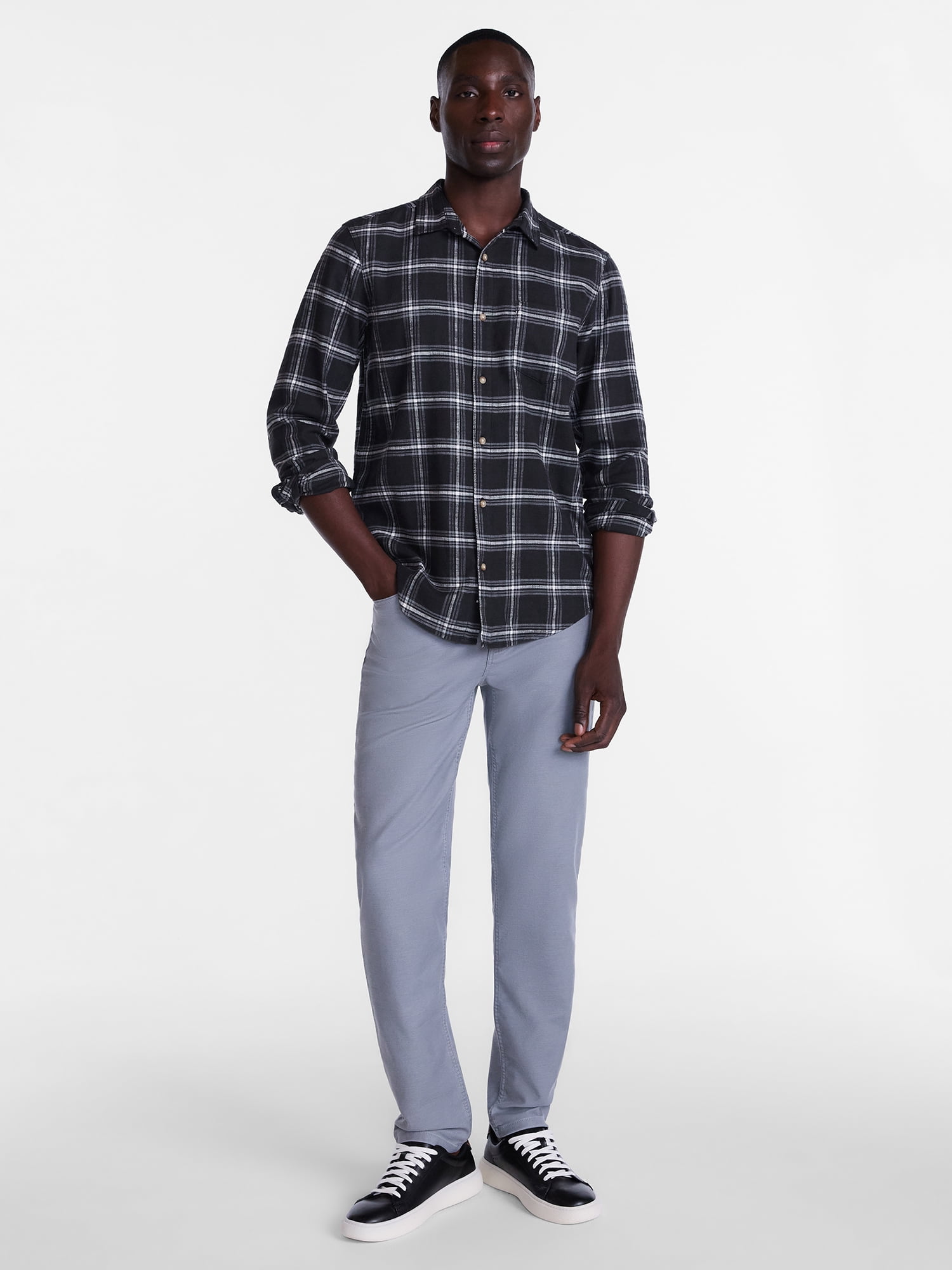 George Men's and Big Men's Slub Cotton Shirt with Long Sleeves, Sizes S-3XL