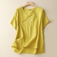 thumbnail image 4 of Birdeem Blouses pour Femmes Décontractées Col en V Été Broderie Couleur Unie Rétro Manches Courtes, 4 of 9