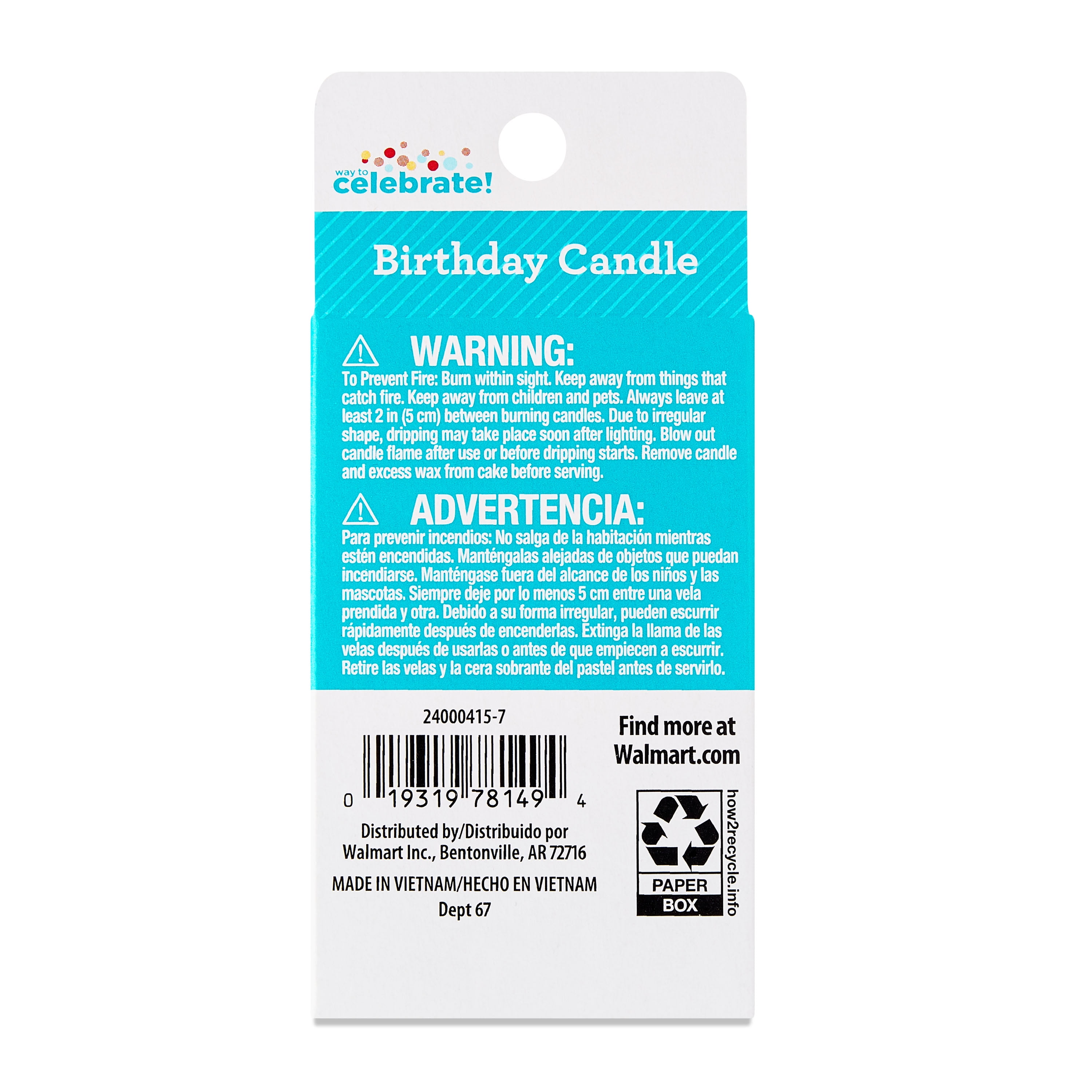 Multicolor Confetti Number 7 Birthday Candle, by Way To Celebrate