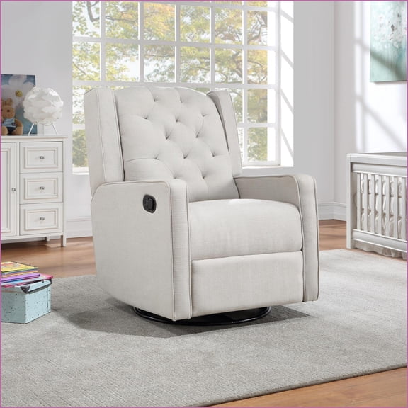 Recliners Tufted Wingback 360° Swivel Glider Recliner in Light Gray | Polyester