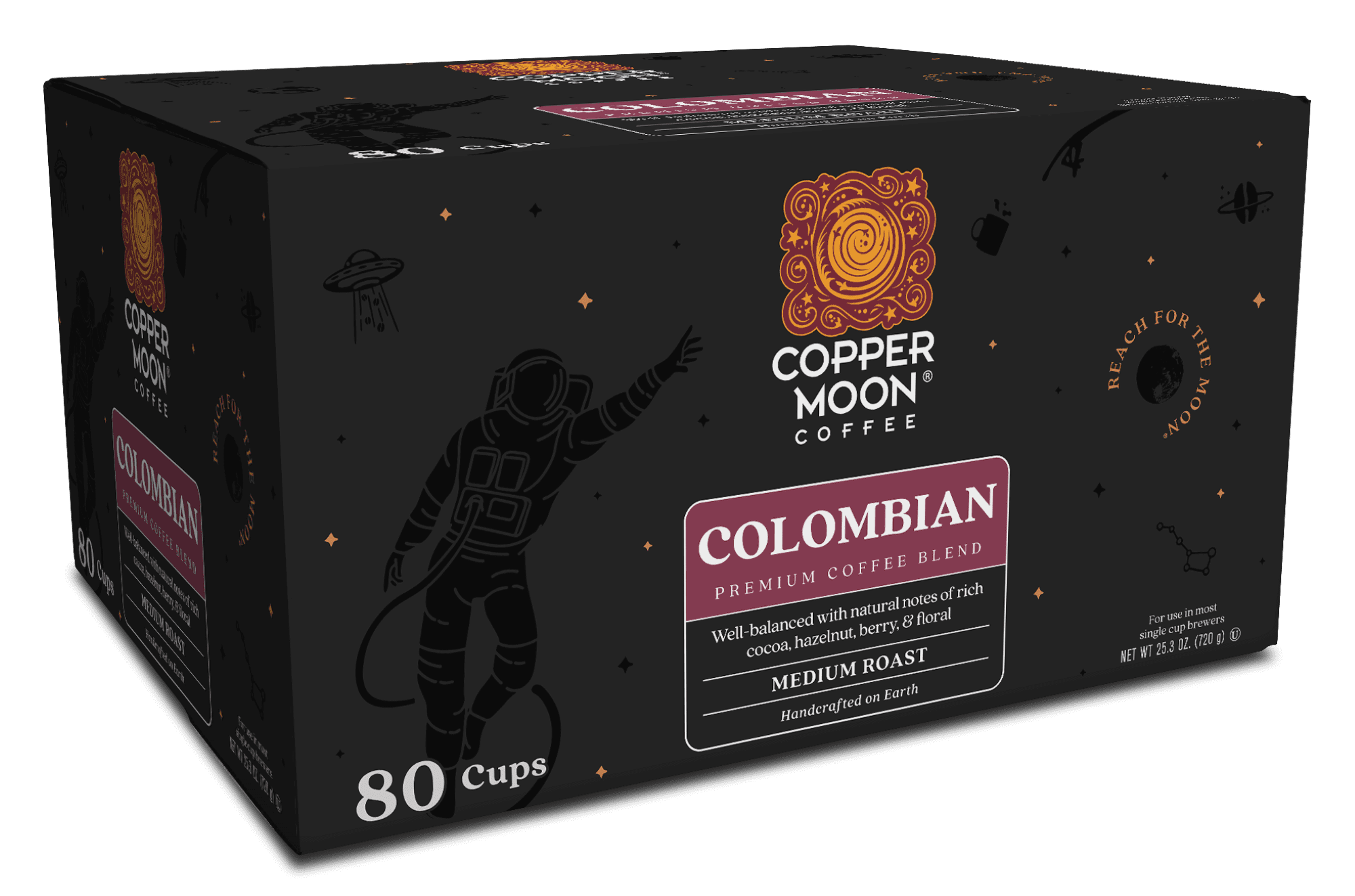 Copper Moon Single Serve Coffee Pods for Keurig K-Cup Brewers, Medium Roast, Colombian Blend, 80 Count
