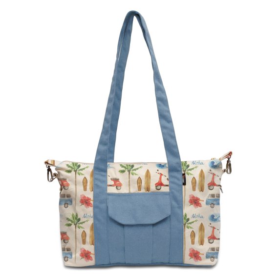 Vietsbay's Vintage Scooter Beige-Blue Printed Picnic Canvas Shoulder Bags WAS_18