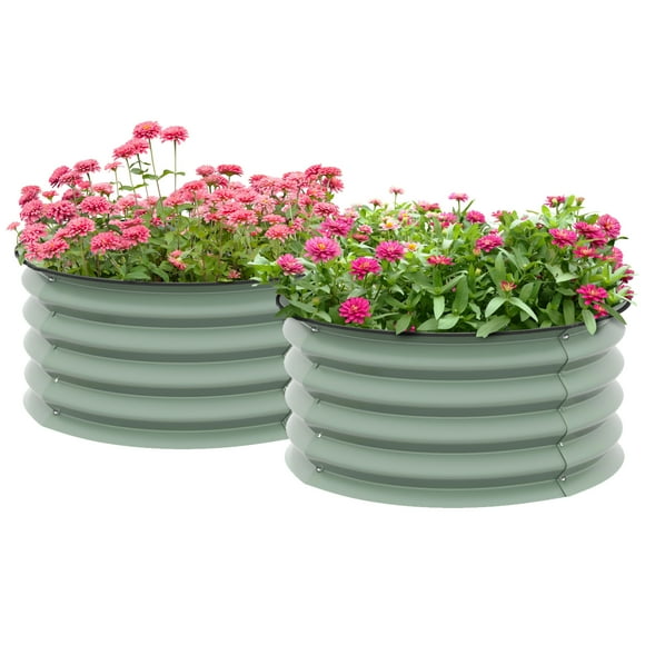 Outsunny Steel Raised Beds for Garden Set of 2  for Growing Flowers, Green