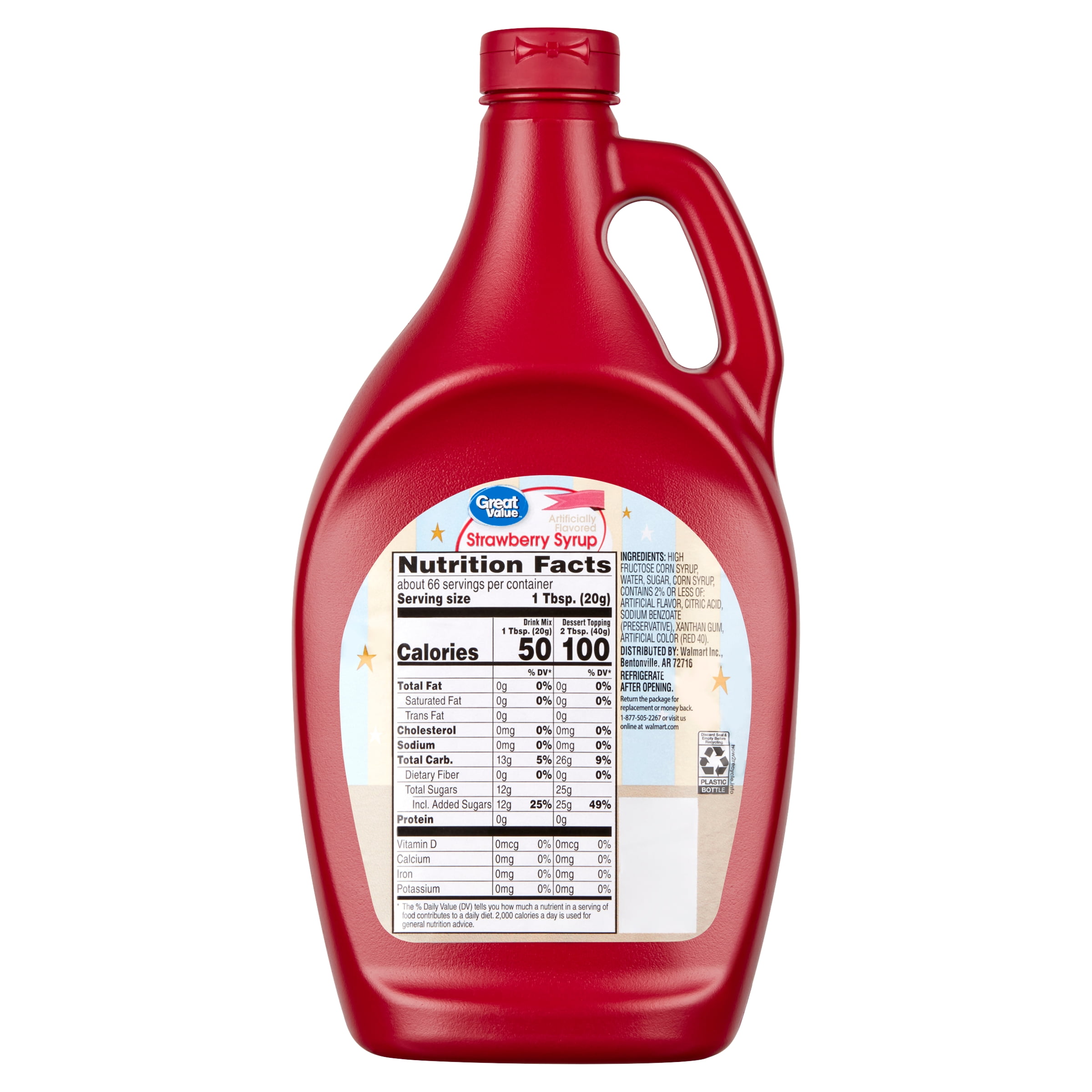 Great Value Strawberry Syrup, Value Size, 44 oz