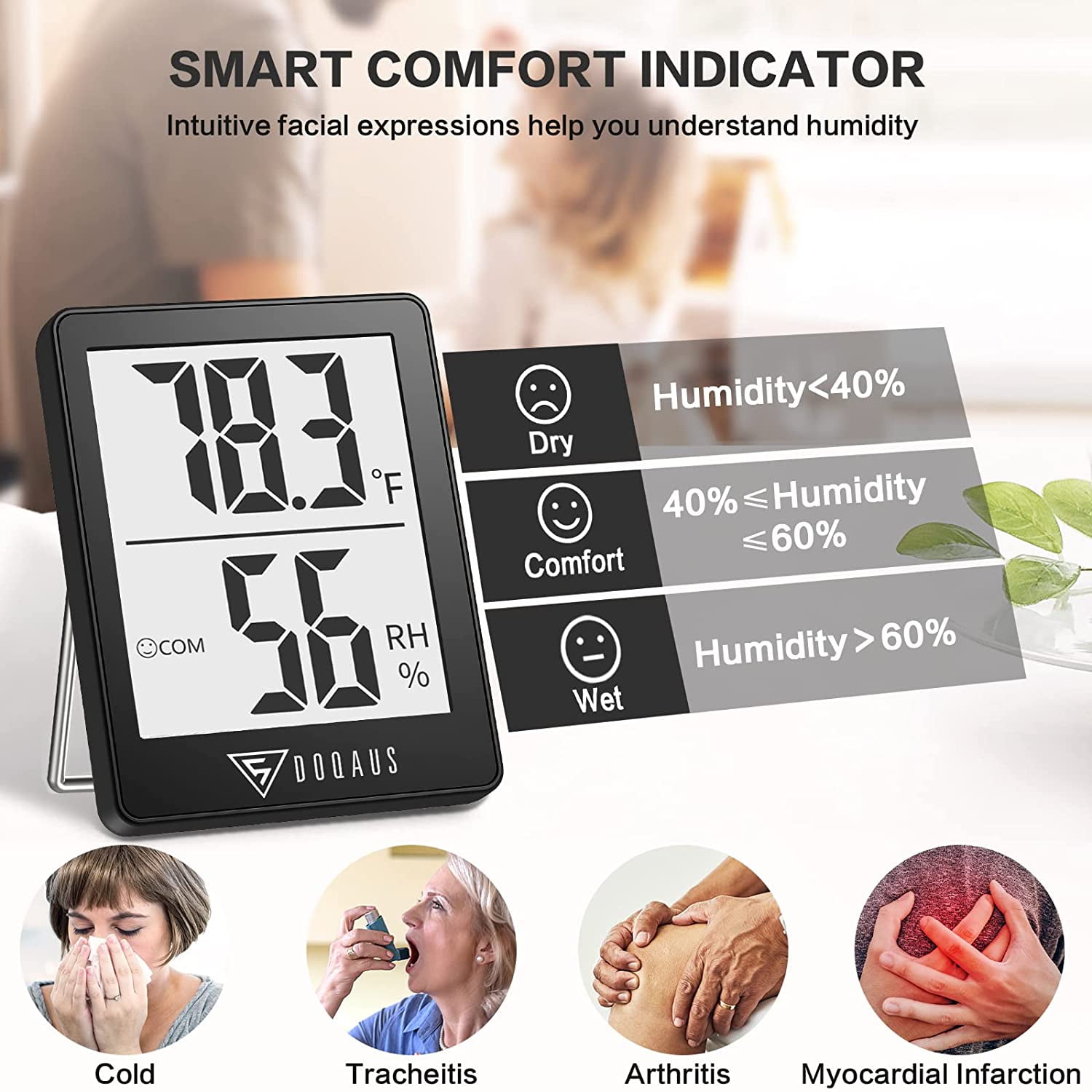 Digital Hygrometer Indoor Thermometer Humidity Meter Room Thermometer with 5s Fast Refresh Accurate Temperature Humidity Monitor for Home, Bedroom, Baby Room, Office, Greenhouse, Cellar (Black)