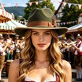 thumbnail image 4 of XIAOCHA Womens Ribbon‑Feather Fedora Hat Solid Wide‑Brim Hat Outdoor Festival Hat,Army Green, 4 of 4
