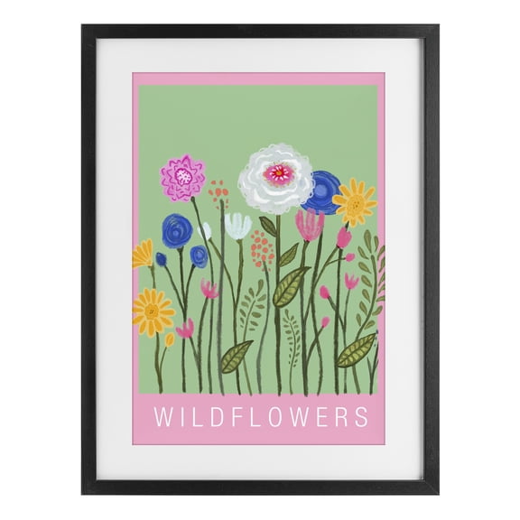 Stupell Industries Wild Flowers with Pink Border Black Framed Print Under Glass, design by Elizabeth Medley