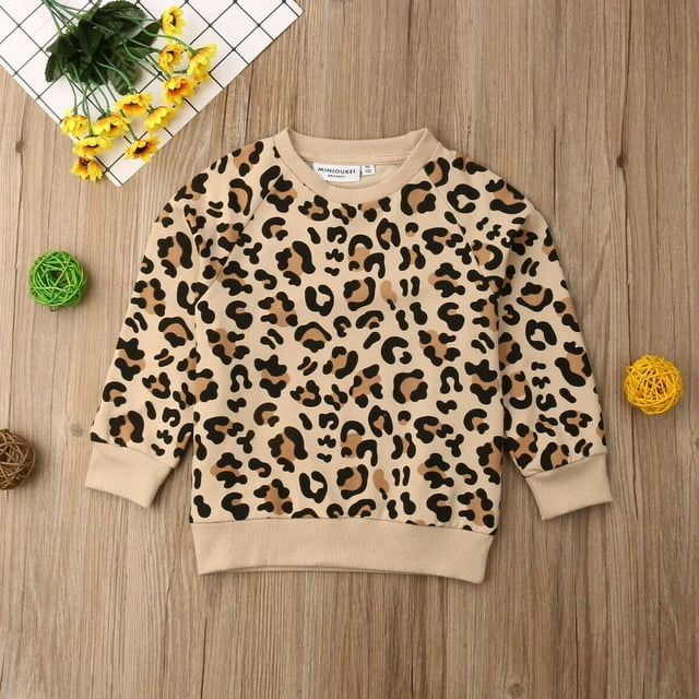 Enfants Bébé Fille Garçon Automne Manches Longues Tops T-Shirt Léopard Imprimé