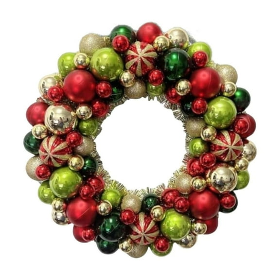 Christmas Wreath 16" Xmas Wreaths Ornaments Glitter Thicken Shatterproof Garland Decoration Red and Green Ornament Wreath with Decoration for Door Wall Mantel Holiday Decor
