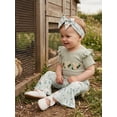 thumbnail image 5 of BemeyourBBs Newborn Baby Girl Farm Duck Outfit Infant Girls Summer Clothes Animal Embroidered Waffle Striped Short Sleeve Romper Print Bell Bottom Flared Pants Set Headband, 5 of 9