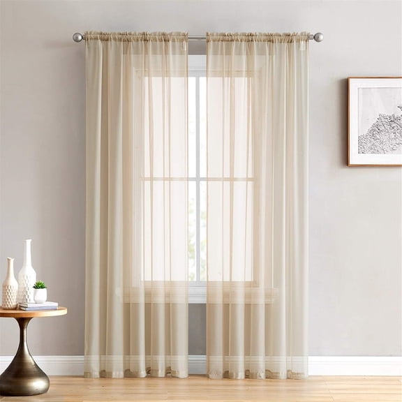Ejiaya 2 Panels Solid Color Sheer Window Curtains Elegant Window Voile Panels/Drapes/Treatment for Bedroom Living Room (39.4x78.7 Inches, Linen)