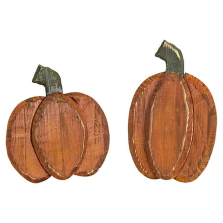 Set of 4 Orange and Green Vintage Inspired Pumpkin Carving with Base Stand 10.5"