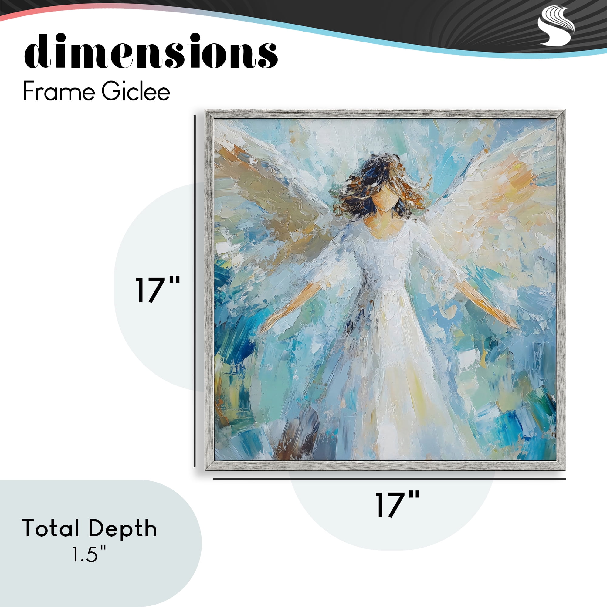 Flying Glory Angel Gray Framed Giclee Art, design by Petal Prints Design