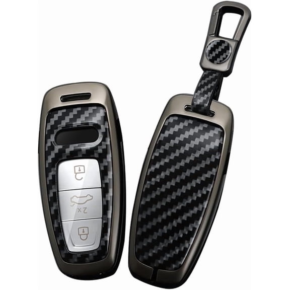 Key Fob Cover Compatible with Fit for Audi A6L A6 A7 A8 Q7, Carbon Pattern, Key Remote, Metal Key Holder, Full Protection, 3 Button, Keychain Case Holder Protector,1,A keychain-Black