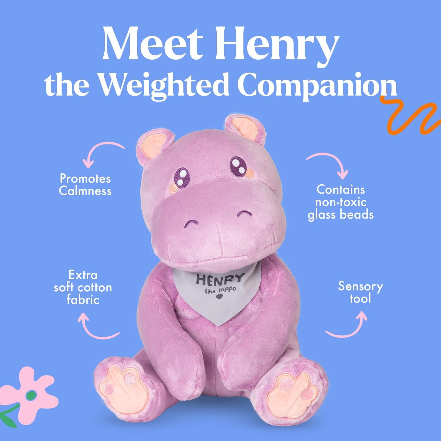 Lilly’s Love 5lb Weighted Stuffed Animal for Anxiety Relief, Henry The Hippo, Sensory Plush for Kids & Adults