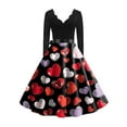 thumbnail image 4 of Valentines Day Dresses Fit and Flare Dress with Heart Print Pattern Ribbon Waist for Women Vintage Deep Red M, 4 of 4