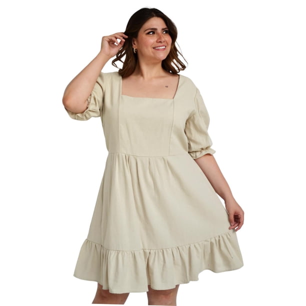 Vestido de lino Roman Fashion Tallas Extras 4272 Beige 44