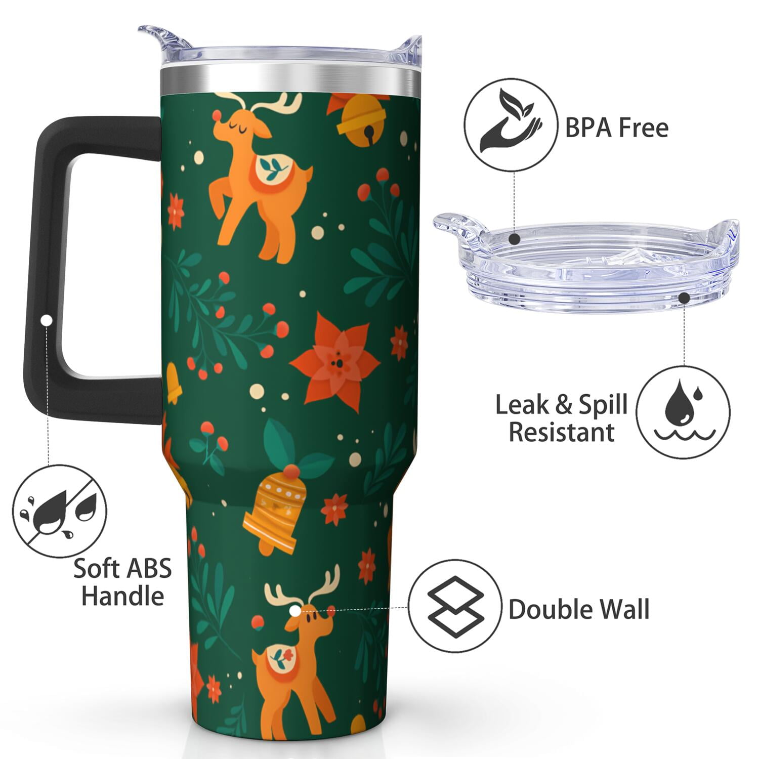 1pc 40 oz Christmas Tumbler with Lid and Straw Stainless steel Insulated tumblers Cute water bottle Travel/Gym coffee tumbler Gifts for Women/men