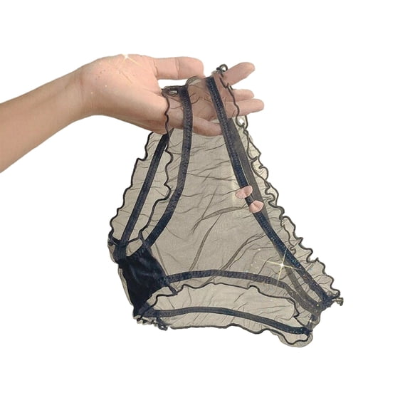 Quixlent Women's Ruffle Trim Cut Out Mesh Panties Sexy Low Rise Sheer Underwear with Bow Ultra Thin Soft See Through Briefs