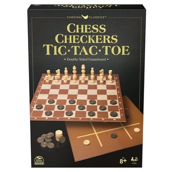 Chess Checkers and Tic-Tac-Toe Set, Classic Strategy Games, for Adults and Kids Ages 6 and up