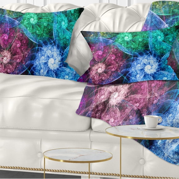 Designart Multi Color Bright Exotic Flowers - Abstract Throw Pillow - 12x20