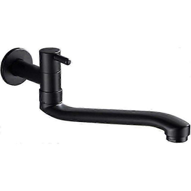 Wall-Mounted Black Cold Water Faucet Washing Machine Mop Pool Garden Taps (31cm)