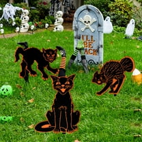 Hariumiu Decor Halloween Garden Inserts Glow-in-the-Dark Scary Black Cat Yard Signs with Stakes Corrugated Halloween Outdoor Garden Decor