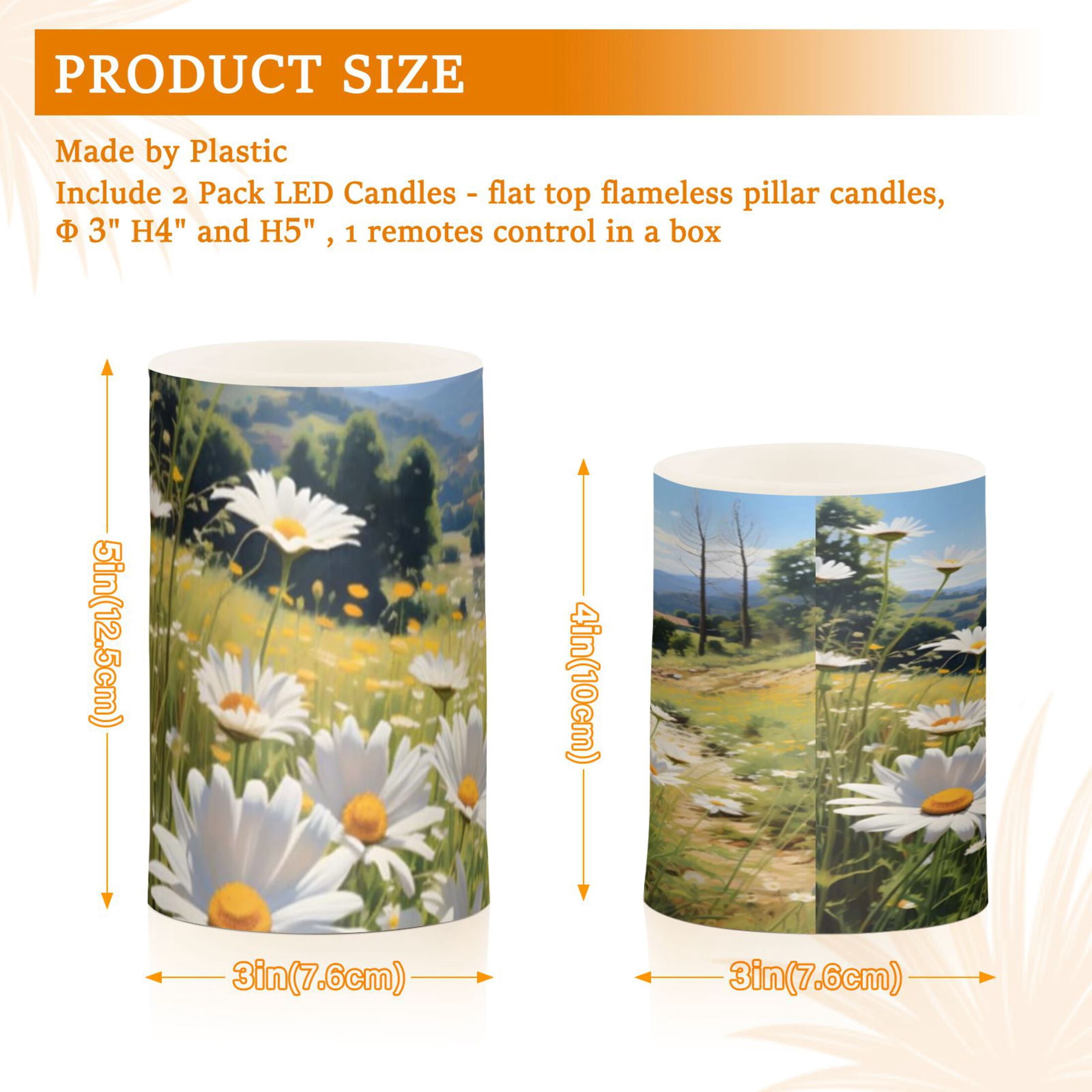 Spring Daisies Flickering Flameless Candles Battery Operated with Remote Timer LED Pillar Candles Set of 2